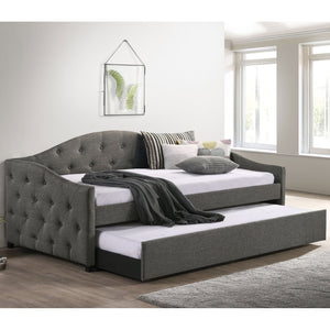 English Elm Tremont Grey Upholstered Twin Daybed with Trundle, Tufted Camelback Design, Slatted Support for Mattress B062S01307