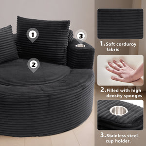 English Elm Round Cloud Sectional Sofa Bed with Memory Foam Cushions for Studio Living Spaces Black W3224P444284
