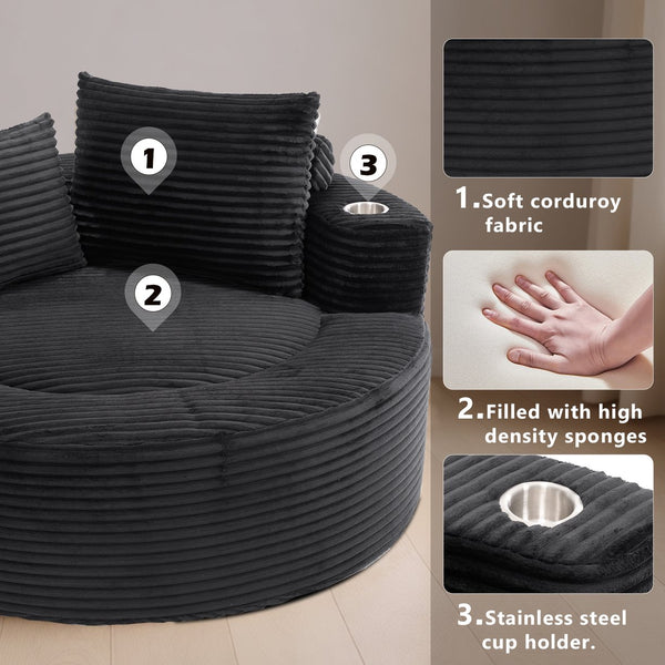 English Elm Round Cloud Sectional Sofa Bed with Memory Foam Cushions for Studio Living Spaces Black W3224P444284