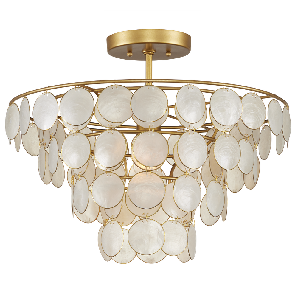 Bon Vivant Semi-Flush Mount Light Fixture - Ethereal Capiz Shell Design with Elegant Gold Finish