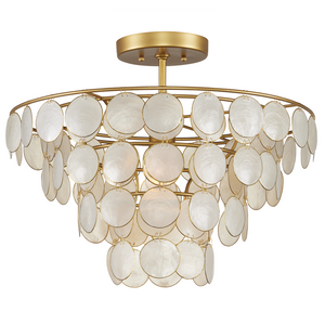 Bon Vivant Semi-Flush Mount Light Fixture - Ethereal Capiz Shell Design with Elegant Gold Finish