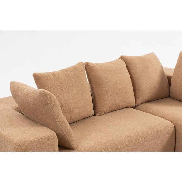 English Elm Full Foam Modular L-shaped Sectional Sofa Flannelette Upholstered with Five Throw Pillows Brown W3326S00025