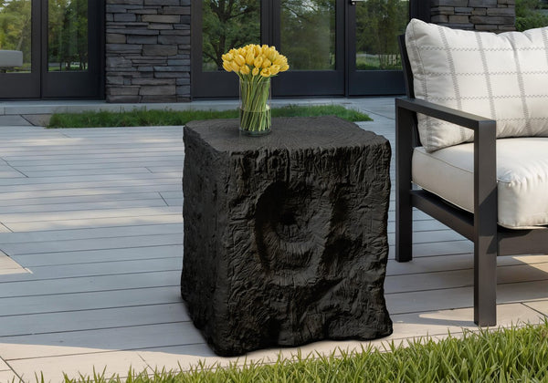 English Elm Accent Table Square Matte Black Wood Grain Finish Indoor Outdoor Modern Side B2710P461670