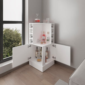 English Elm Bar Cabinet with Concealed Double Doors and 8 Wine Bottle Slots, Durable Engineered Wood Storage Solution White 47.2 L x 23.23 W x 4.72 H B097P296836