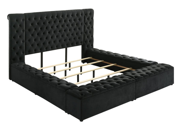 English Elm Modern Plush Tufted Headboard Queen Bed Frame with Concealed Storage, Luxurious Upholstery Centerpiece Black 40.5 L x 56.25 W x 9 H B2741S00043