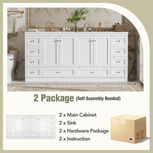 English Elm 72" Freestanding Shaker Bathroom Vanity Double Ceramic Sink Eight Soft Close Drawers N729P000032K
