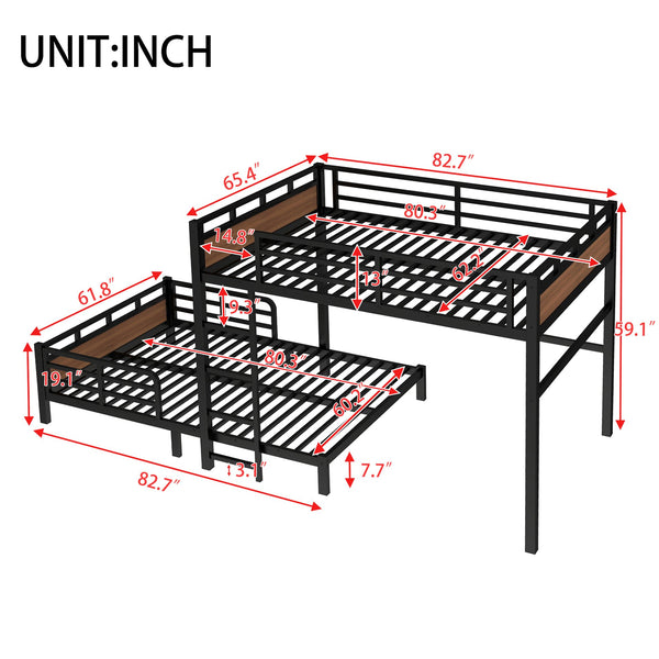 English Elm Twin Xl Solid Pine Loft Bed with Built-in Led Lighting and Storage Shelves Walnut W1580S00504