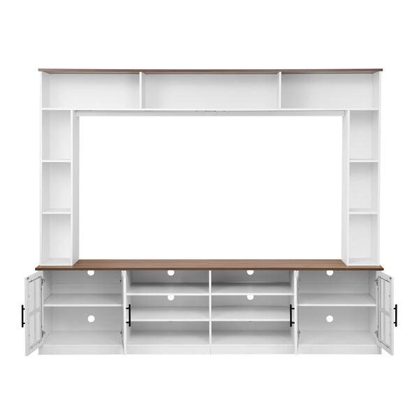 English Elm 95.5" Modern Farmhouse Wall Unit Mdf Bookshelf with Tempered Glass Cabinet Doors White SJ000161AAK