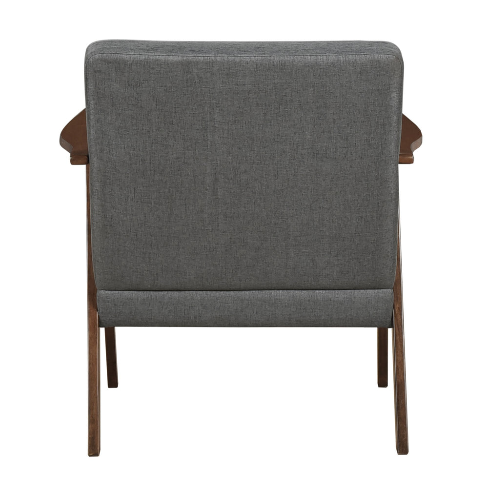 English Elm Modern Mid-Century Accent Chair Walnut Frame with Textured Linen Upholstery and Cushioned Seat Comfortfulness Dark Gray 26.5 L x 23.5 W x 10 H B011P308030