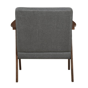 English Elm Modern Mid-Century Accent Chair Walnut Frame with Textured Linen Upholstery and Cushioned Seat Comfortfulness Dark Gray 26.5 L x 23.5 W x 10 H B011P308030