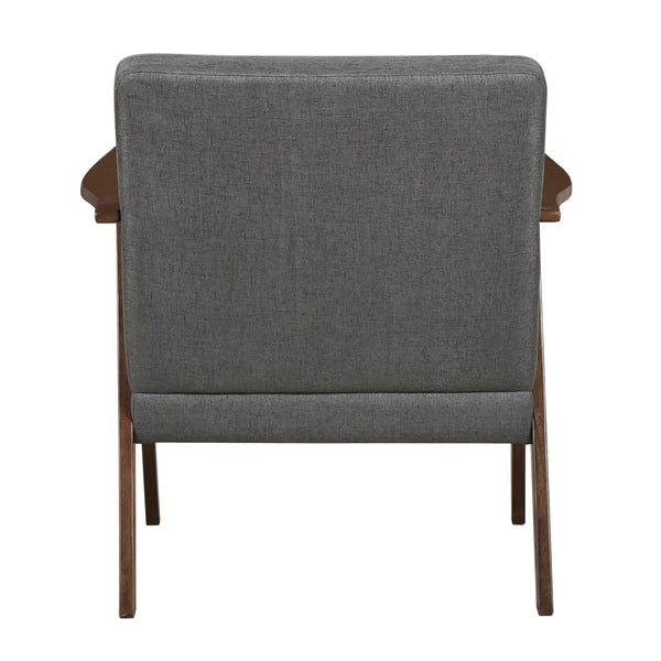 English Elm Modern Mid-Century Accent Chair Walnut Frame with Textured Linen Upholstery and Cushioned Seat Comfortfulness Dark Gray 26.5 L x 23.5 W x 10 H B011P308030