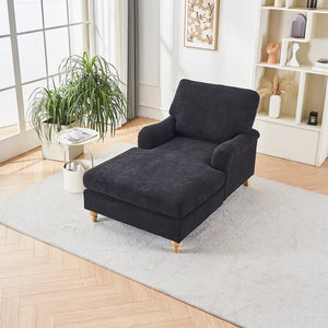 English Elm Modern Mid-Century Oversized Chaise Lounger Sofa Bed with Solid Wood Legs, Deep Seat Comfort Sleeper Black W2363S00068