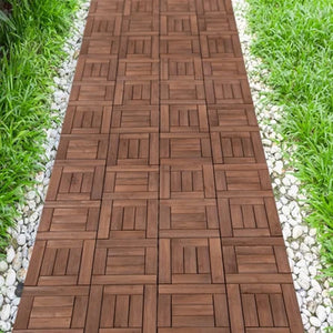 English Elm 12 Inch Acacia Wood Interlocking Patio Deck Tiles Natural Grain Outdoor Flooring T3656P456183