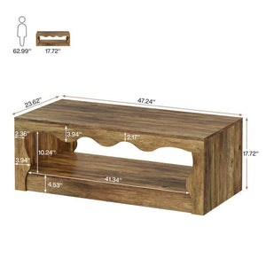 English Elm Sleek Farmhouse Coffee Table with Open Shelf Wood Grain Finish for Living Room T3971P464454
