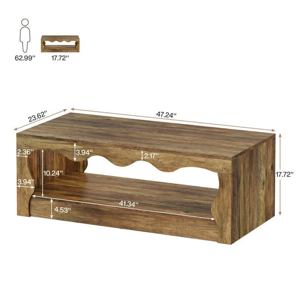 English Elm Sleek Farmhouse Coffee Table with Open Shelf Wood Grain Finish for Living Room T3971P464454