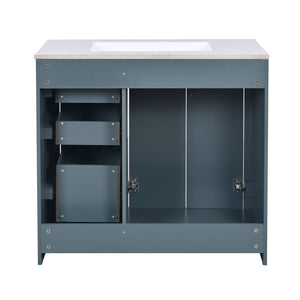 English Elm 36'' Bathroom Vanity with Ceramic Sink Combo Solid Wood Frame Soft-Closing Drawers Ample Storage Elegance Blue N710P243327C