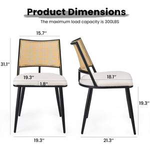 English Elm Dining Chairs Mid-Century Modern Rattan Backrest Bouclé Upholstered Metal Frame Comfortable Design White T3623P379917