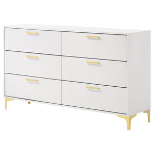 English Elm Karena White Rectangular 6-Drawer Dresser with Gold Legs and Hardware, Mid-Century Modern Storage Elegance B062P358223