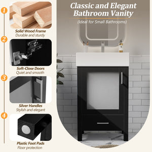 English Elm 20-Inch modern bathroom vanity with ceramic sink, soft-close door and ample storage for small spaces Black WF324691AAB