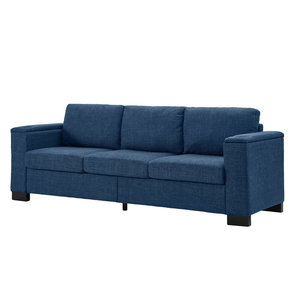 English Elm 93.7" Modern Living Room Sofa with Cup Holder & Hidden Storage, Upholstered Polyester, Durable Frame Blue W1097S00196