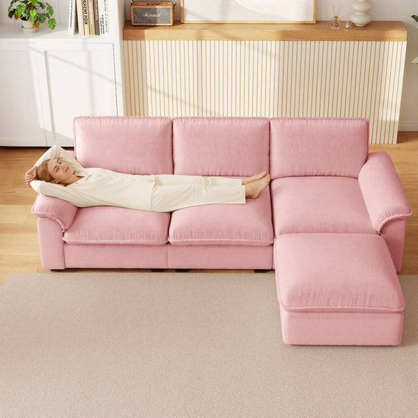 English Elm Cloud Sectional Sofa with Movable Chaise Soft Chenille Upholstery for Modern Living Rooms Pink W1359S00063