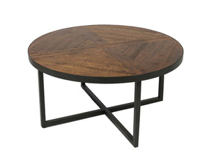 English Elm Wallace & Bay - Brown Round Coffee Table - Antique Pine & Steel Gray Finish, Solid Wood, Stylish & Durable Centerpiece B2709P212414-GIGA