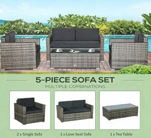 English Elm Conversation Outdoor Wicker Sectional Set with Pe Rattan and Tempered Glass Table T3971S00102