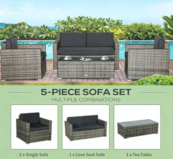 English Elm Conversation Outdoor Wicker Sectional Set with Pe Rattan and Tempered Glass Table T3971S00102