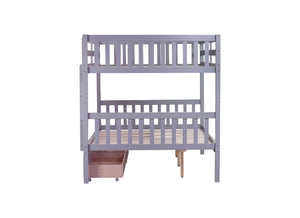 English Elm Full Full Over Full Bunk Bed In Grey With 2 Storage Drawers, Ladder & Safety Guardrails – Versatile Design! W504S00194