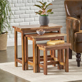 Christopher Knight Home® Acacia Wood Nested Tables, Set of 3, Handcrafted Rustic Design, Walnut Finish