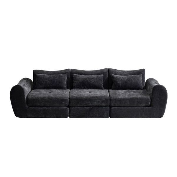 English Elm Modular Cloud Sectional Sofa Bed with Flannelette Upholstery for Flexible Living Black W1829S00074