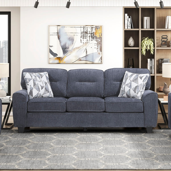 English Elm Contemporary Chenille 3 Piece Sofa Set with Pocket Coil Support and Reversible Cushions Blue B011S02477