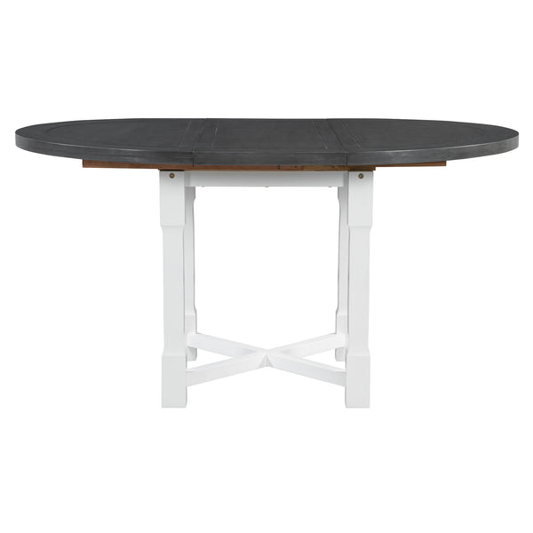 English Elm Trexm Farmhouse Round Extendable Dining Set Birch Veneer Table Upholstered Chairs ST000139AAE