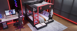English Elm Twin Xl Solid Pine Loft Bed with Built-in Led Lighting and Storage Shelves W1580S00391