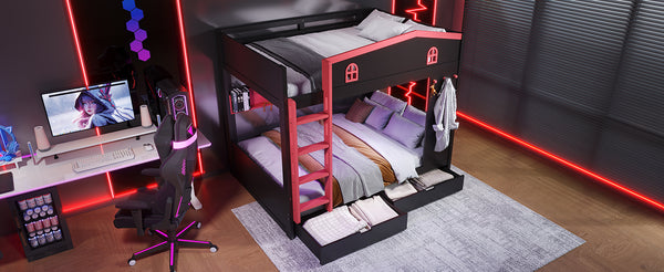English Elm Twin Xl Solid Pine Loft Bed with Built-in Led Lighting and Storage Shelves W1580S00391