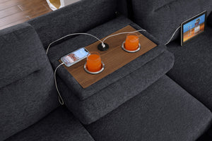 English Elm Kipling Chenille Sleeper Sectional with Storage Chaise and Usb Console Charging Dark Gray B061S00951