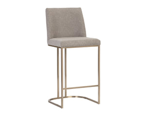 Sunpan Rayla Counter Stool - Elegant Cantilever Design with Textured Fabric and Antique Brass Frame Belfast Oyster Shell