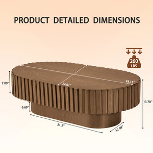 English Elm Oval Fluted Walnut Coffee Table Sculptural Pedestal Base Mid Century Living Room W3204P391004