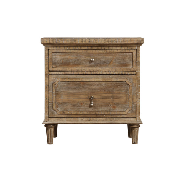 English Elm Wallace & Bay - Taupe Rustic 2-Drawer Nightstand in Sandstone Buff Finish, Solid Wood Accent Table with Easy-Care Design B2709P212336