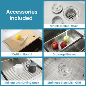 English Elm Stainless Handmade 36 Inch Single Bowl Drop-in Kitchen Sink with Accessories Included T3177P296185