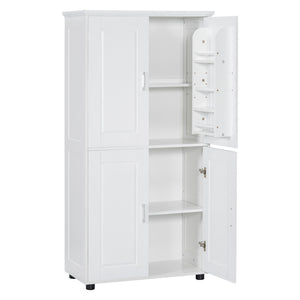 English Elm Tall White Bathroom Storage Cabinet - 4-Door Freestanding MDF Unit, Adjustable Shelves, Slim 61.8" x 18.3" x 7.5" WF323345AAK