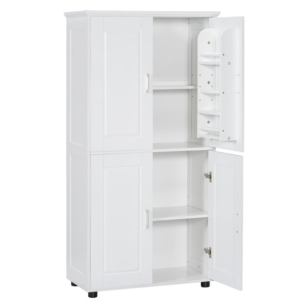 English Elm Tall White Bathroom Storage Cabinet - 4-Door Freestanding MDF Unit, Adjustable Shelves, Slim 61.8" x 18.3" x 7.5" WF323345AAK
