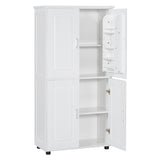 English Elm Tall and Wide Bathroom Floor Storage Cabinet, Bathroom Storage Unit, Freestanding Cabinet With 4 Doors, Adjustable Shelves, White