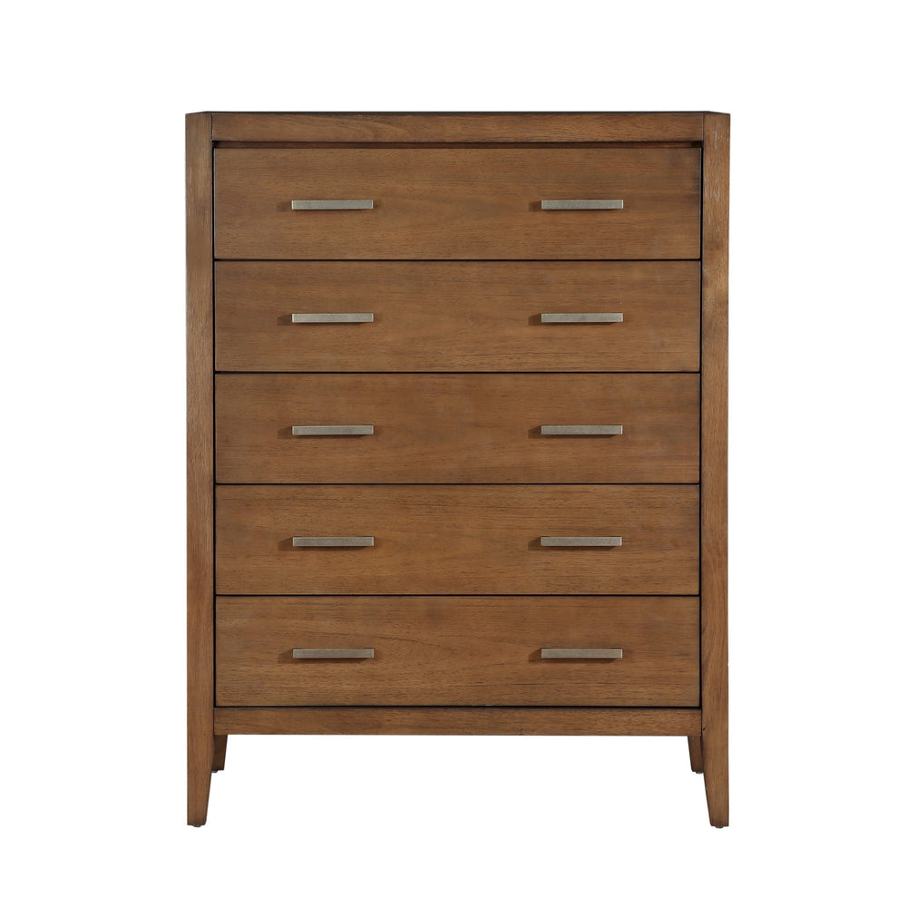 English Elm Transitional 5 Drawer Chest Wire Brushed Wood Antique Brass Hardware Bedroom B011P286829