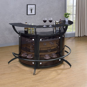 English Elm Elaina Curved Freestanding Home Bar with Smoked Acrylic Panels and Stemware Rack B062S01725