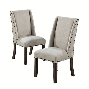 English Elm Set of 2 Wingback Dining Chairs Gray Fabric Bronze Nailhead Trim Wood Legs Formal B2770P508320