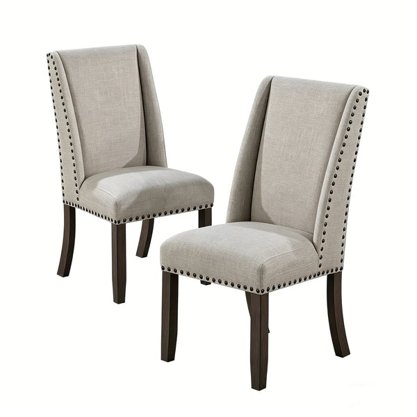 English Elm Set of 2 Wingback Dining Chairs Gray Fabric Bronze Nailhead Trim Wood Legs Formal B2770P508320