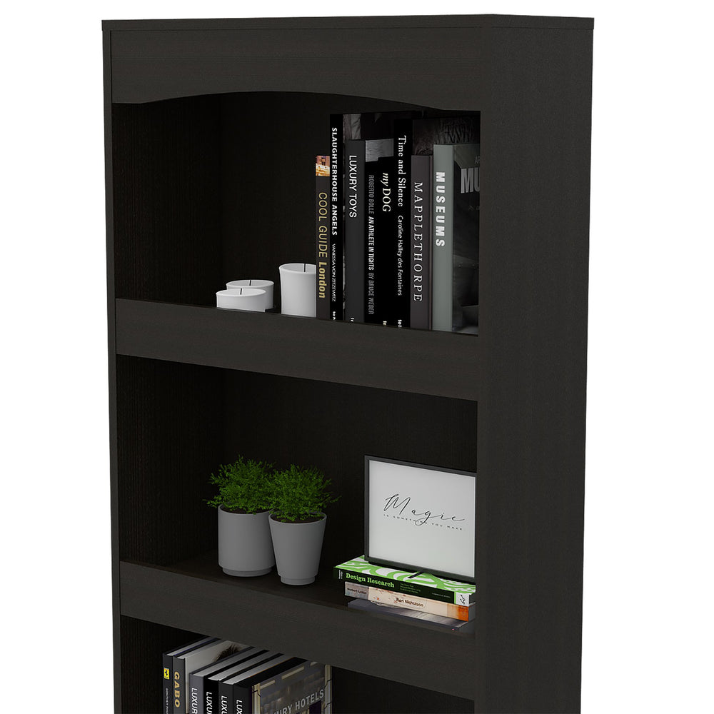 English Elm Bookcase, Three Open Shelves Enclosed Cabinet Matte Black Finish for Home Office B097132973