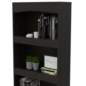 English Elm Bookcase, Three Open Shelves Enclosed Cabinet Matte Black Finish for Home Office B097132973