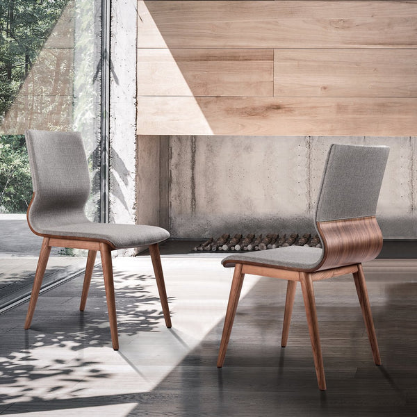 English Elm Robin Mid-century Upholstered Dining Chairs with Tapered Walnut Legs Set of 2 B2736P464880